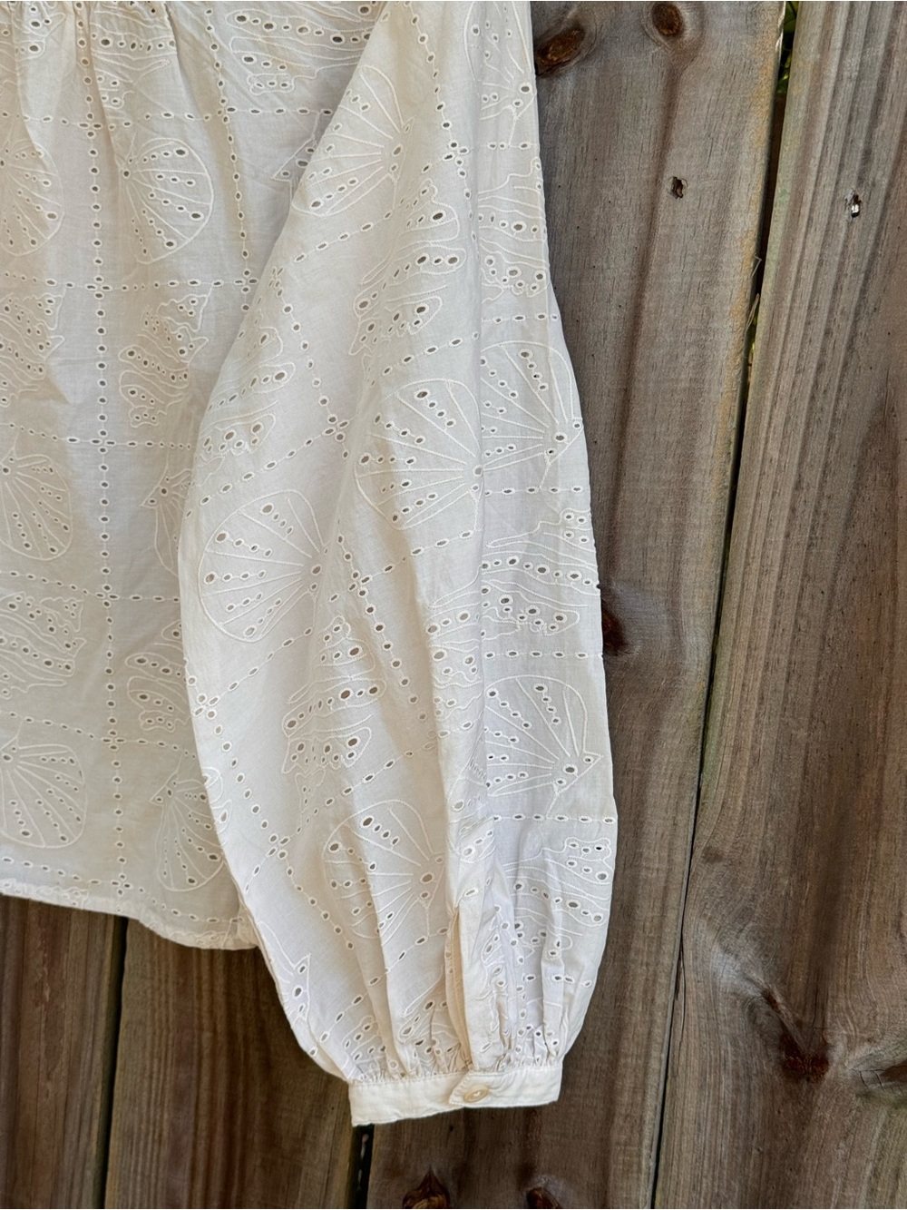 Universal thread coastal chic seashell eyelet cotton peasant blouse ivory S - Picture 7 of 7